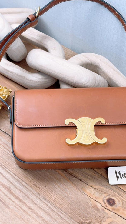 Celine Tan Natural Calfskin Claude Shoulder Bag