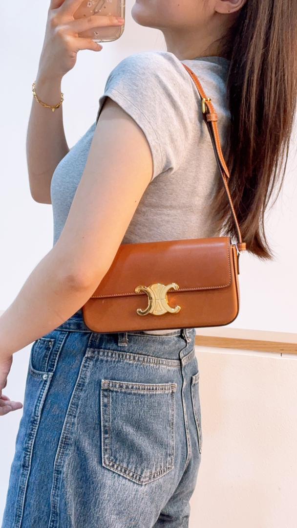 Celine Tan Natural Calfskin Claude Shoulder Bag