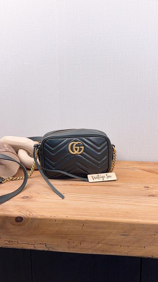 Gucci Black Mini Marmont Camera Bag (GHW)