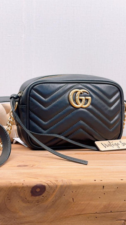 Gucci Black Mini Marmont Camera Bag (GHW)