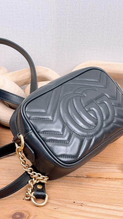 Gucci Black Mini Marmont Camera Bag (GHW)