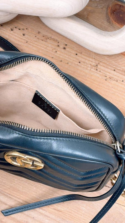 Gucci Black Mini Marmont Camera Bag (GHW)