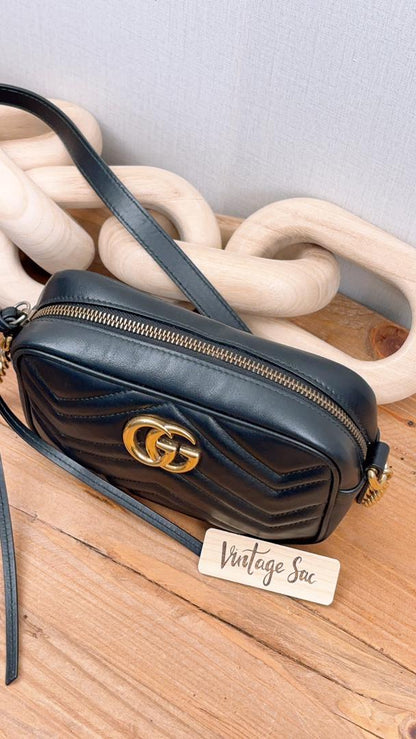 Gucci Black Mini Marmont Camera Bag (GHW)