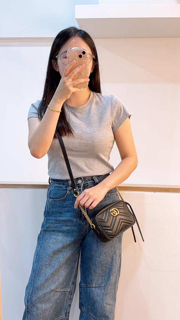 Gucci Black Mini Marmont Camera Bag (GHW)