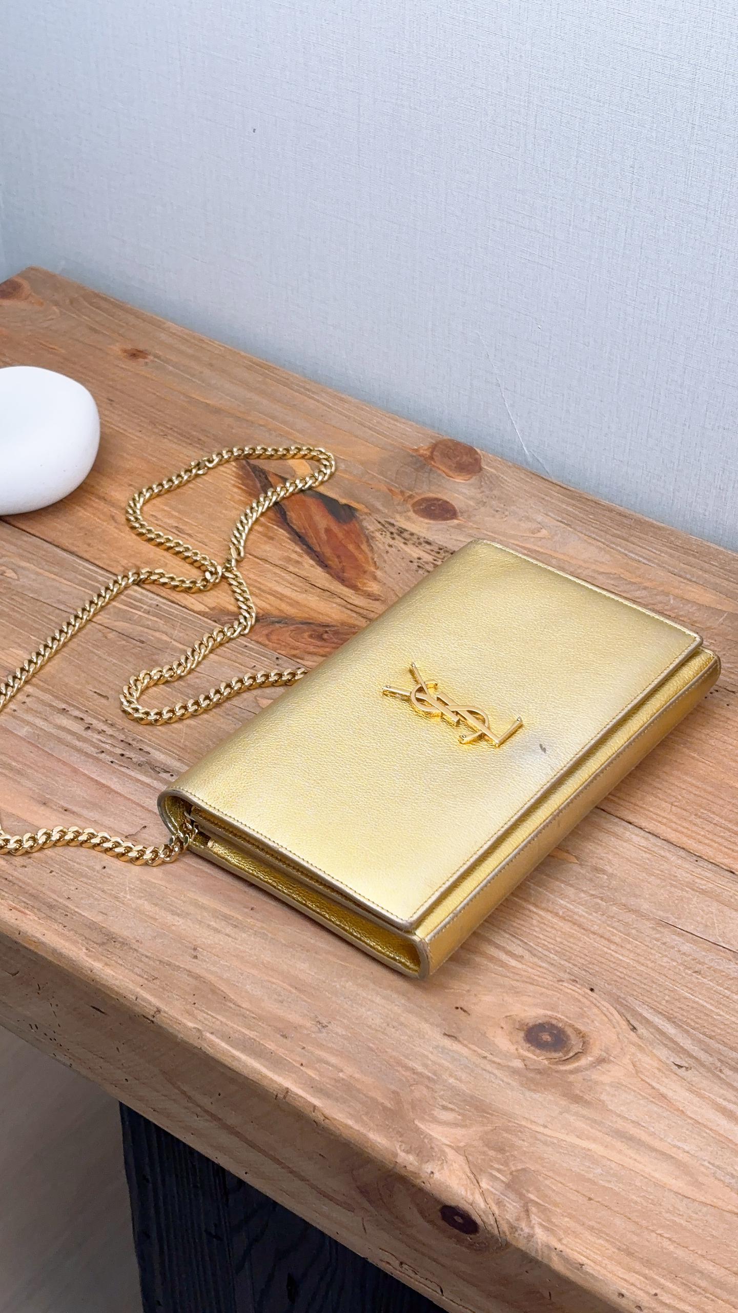 YSL Metallic Gold Calfskin Kate WOC (GHW)