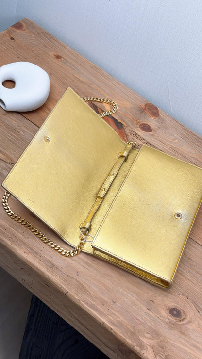 YSL Metallic Gold Calfskin Kate WOC (GHW)