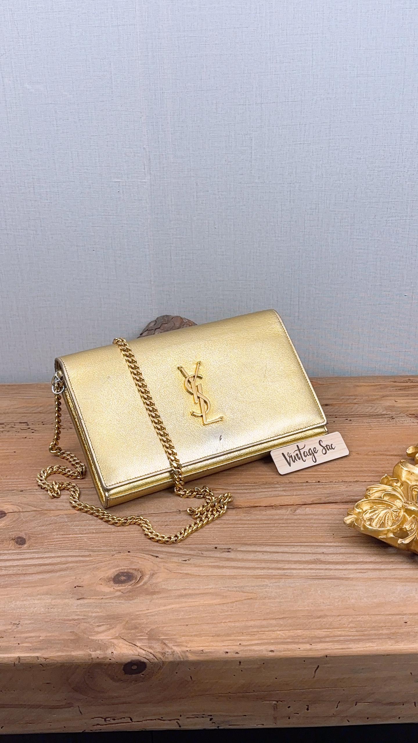 YSL Metallic Gold Calfskin Kate WOC (GHW)