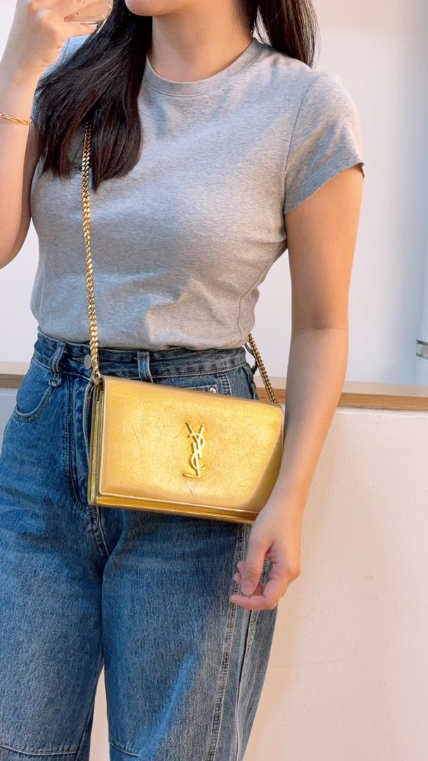YSL Metallic Gold Calfskin Kate WOC (GHW)