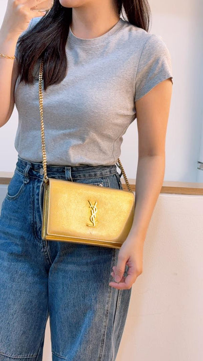 YSL Metallic Gold Calfskin Kate WOC (GHW)