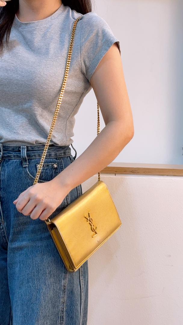 YSL Metallic Gold Calfskin Kate WOC (GHW)