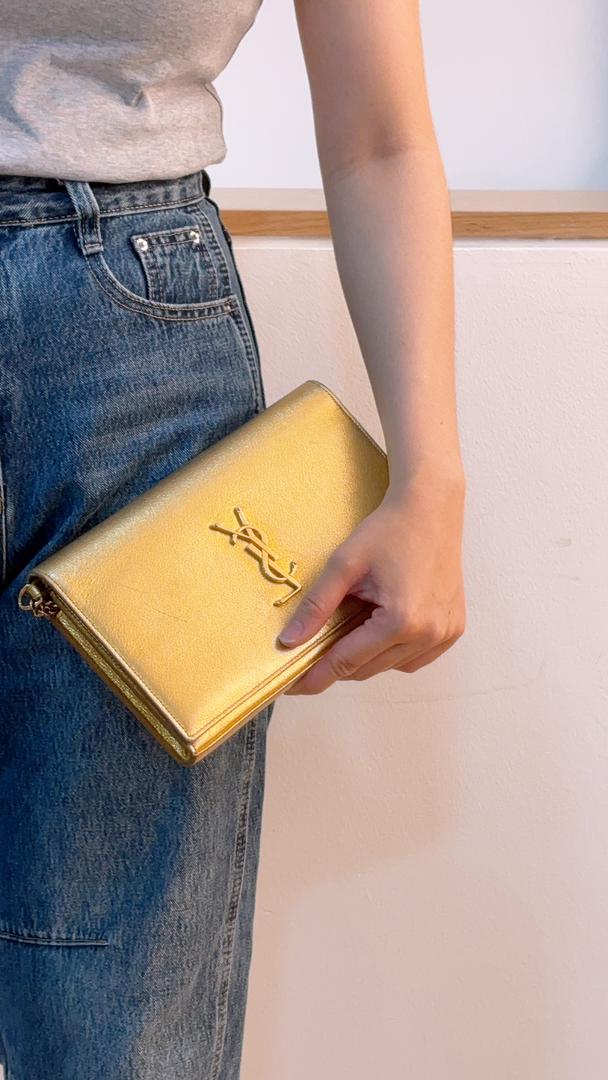 YSL Metallic Gold Calfskin Kate WOC (GHW)