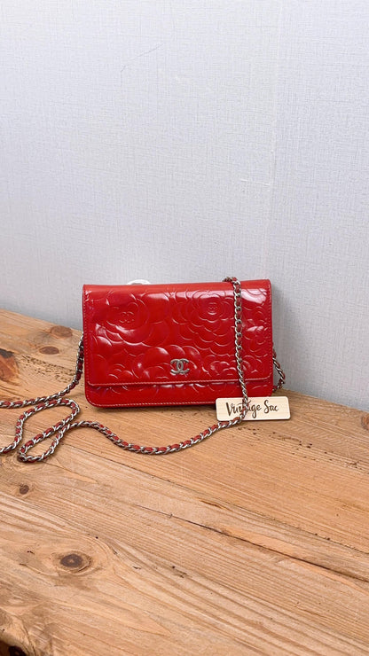 Chanel Red Patent Camellia WOC (SHW)