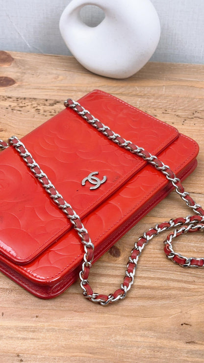 Chanel Red Patent Camellia WOC (SHW)