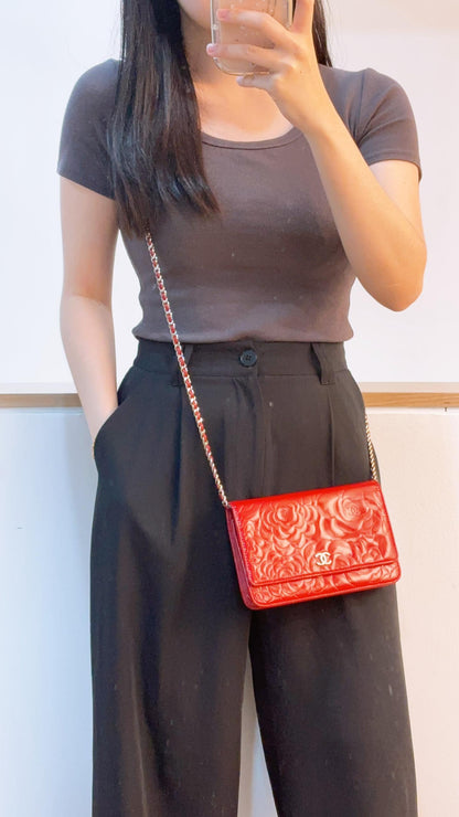 Chanel Red Patent Camellia WOC (SHW)