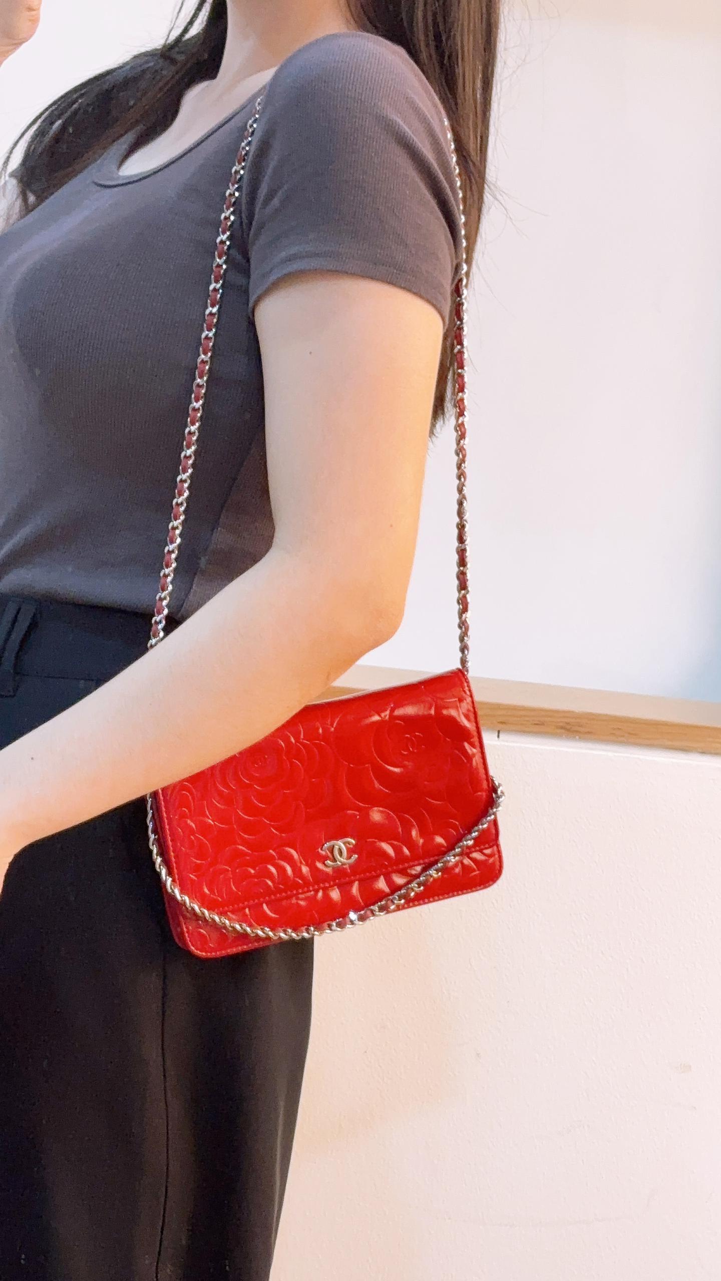 Chanel Red Patent Camellia WOC (SHW)