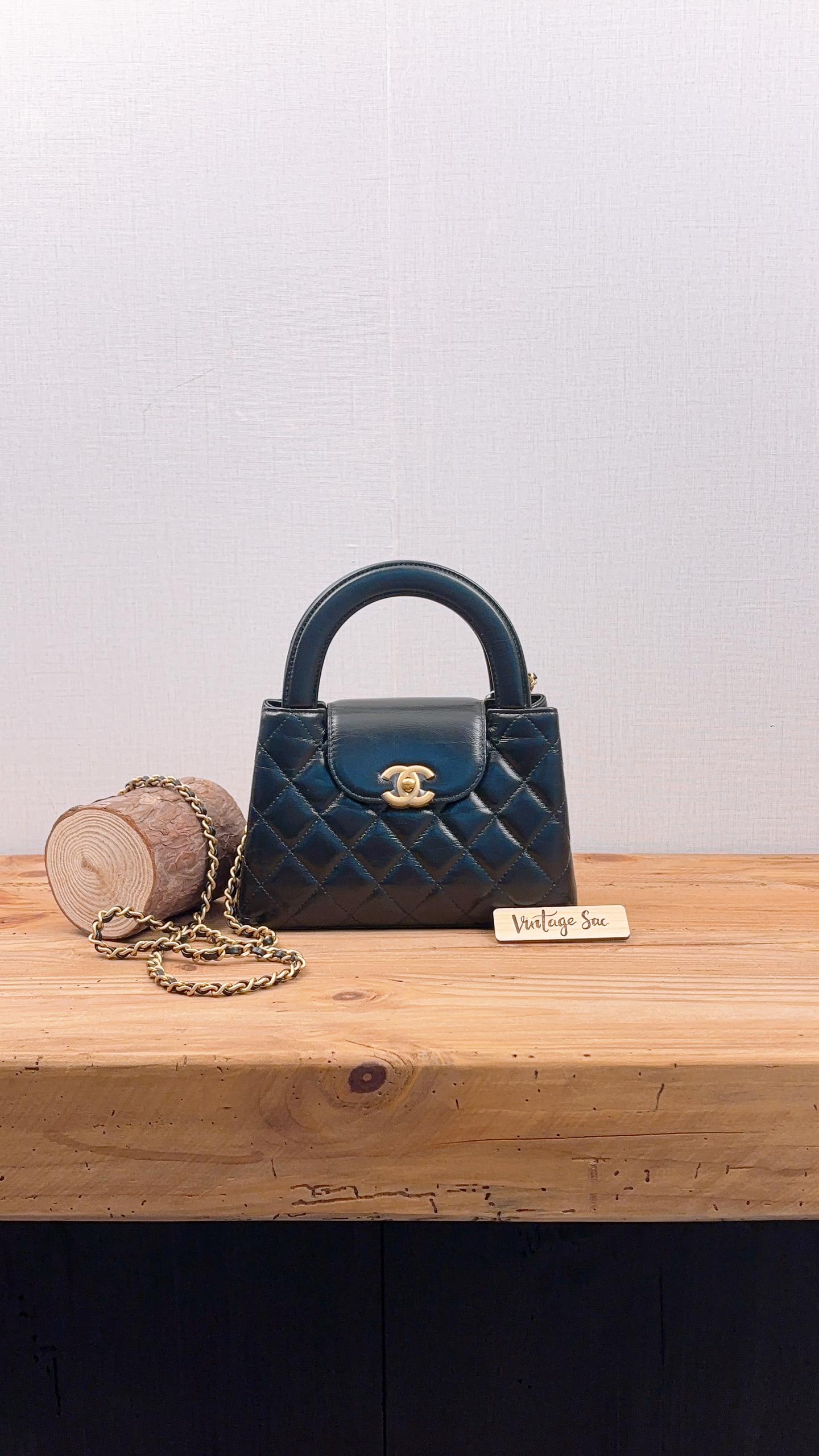 Chanel Black Shiny Calfskin Mini Kelly Shopper Tote (GHW)