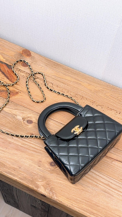 Chanel Black Shiny Calfskin Mini Kelly Shopper Tote (GHW)