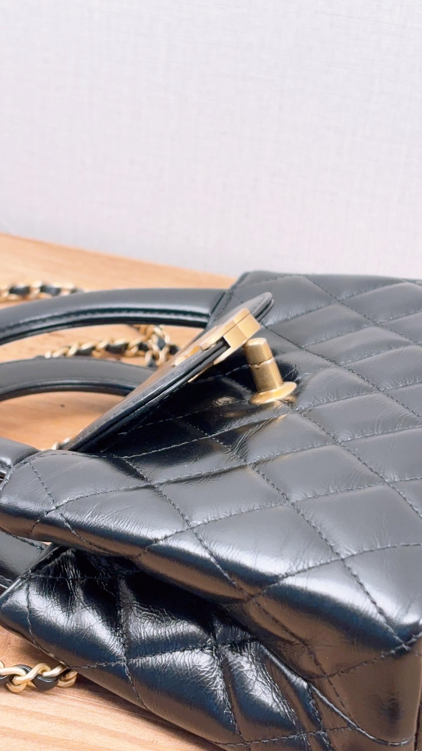 Chanel Black Shiny Calfskin Mini Kelly Shopper Tote (GHW)