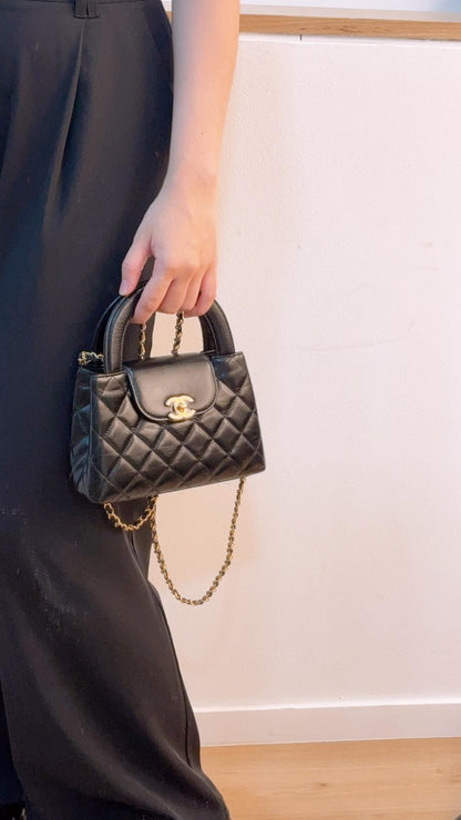 Chanel Black Shiny Calfskin Mini Kelly Shopper Tote (GHW)