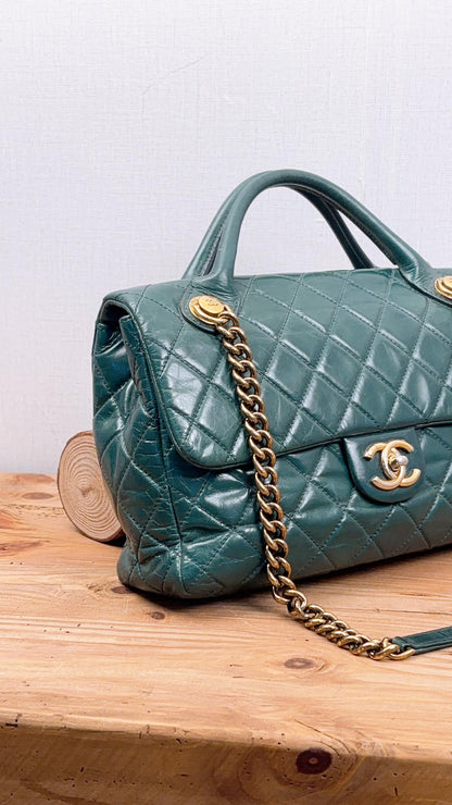 Chanel Green Distressed Glazed Calfskin Rock Castle Flap Bag (GHW)