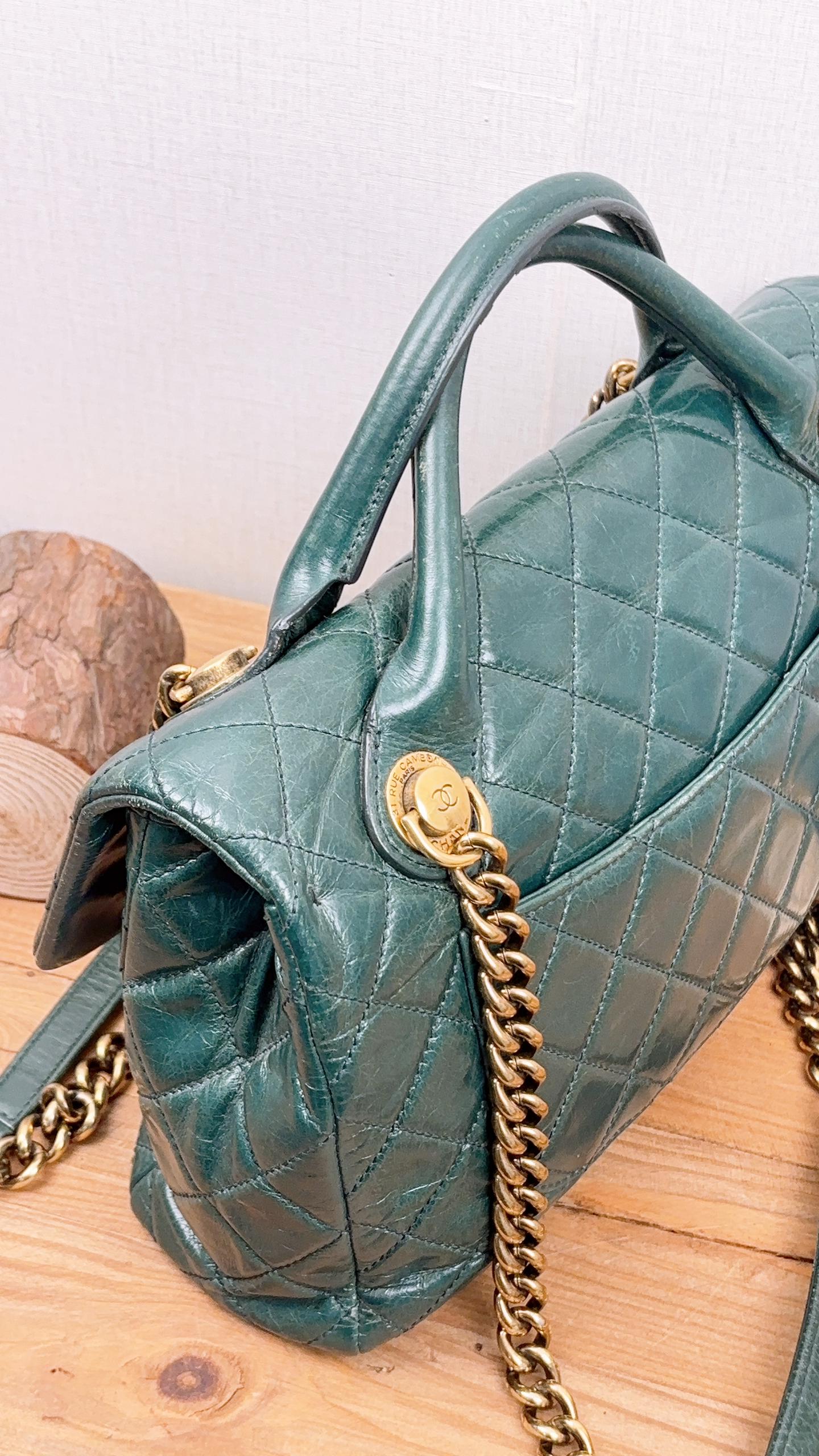 Chanel Green Distressed Glazed Calfskin Rock Castle Flap Bag (GHW)