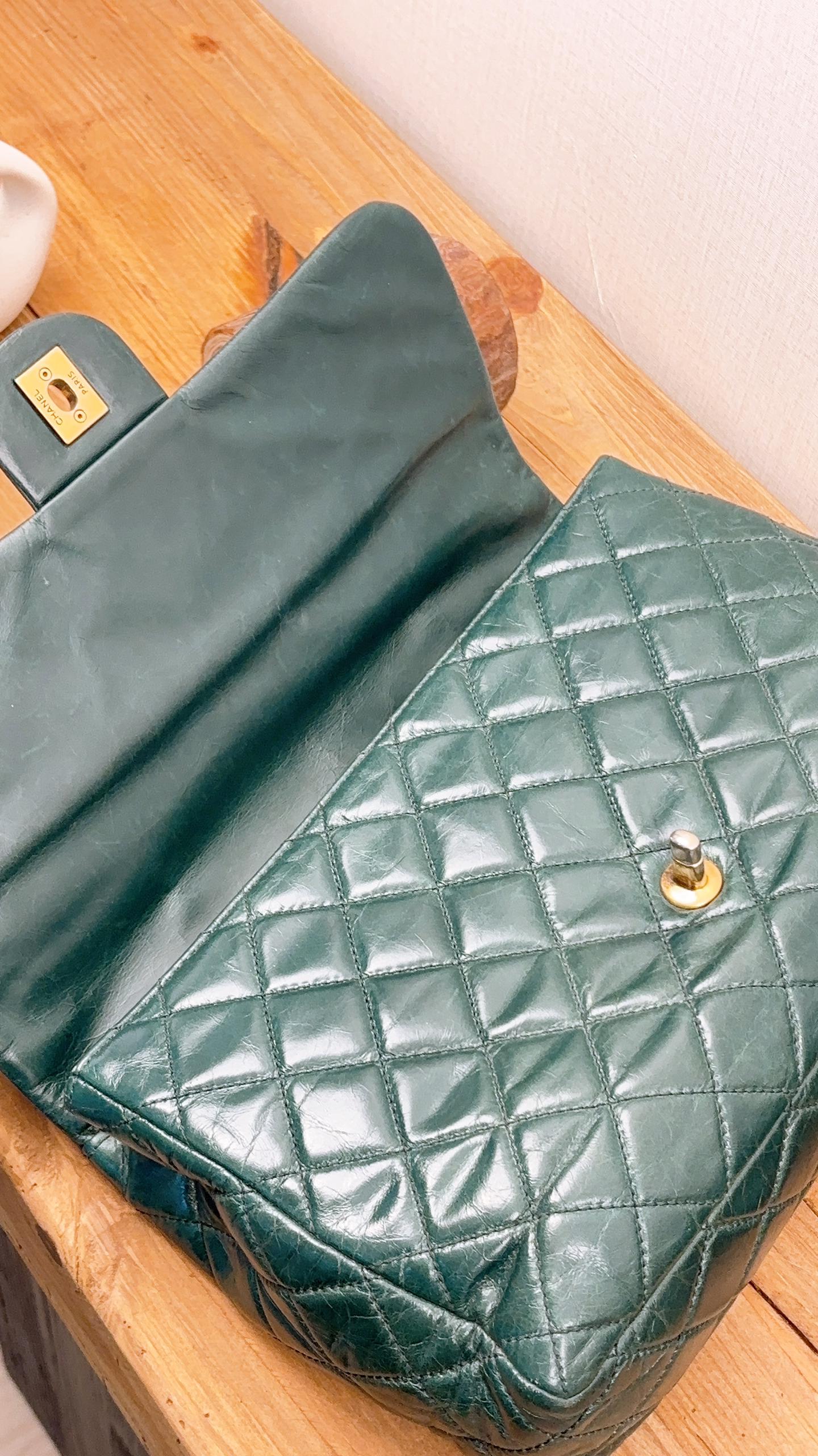 Chanel Green Distressed Glazed Calfskin Rock Castle Flap Bag (GHW)