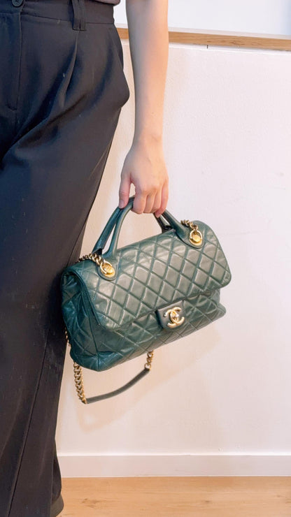 Chanel Green Distressed Glazed Calfskin Rock Castle Flap Bag (GHW)