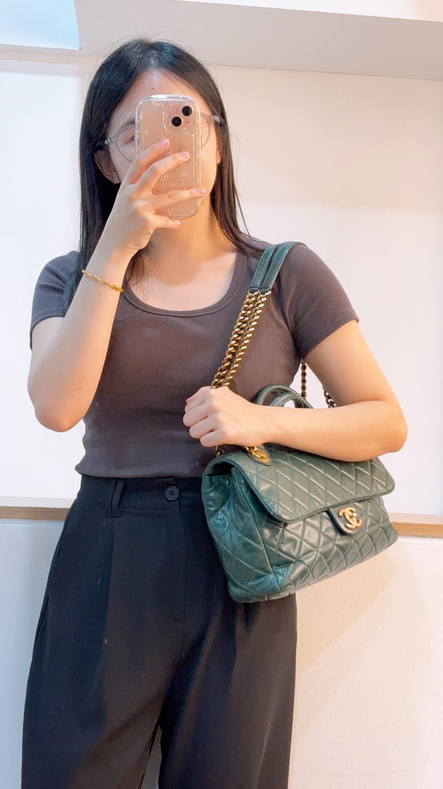 Chanel Green Distressed Glazed Calfskin Rock Castle Flap Bag (GHW)
