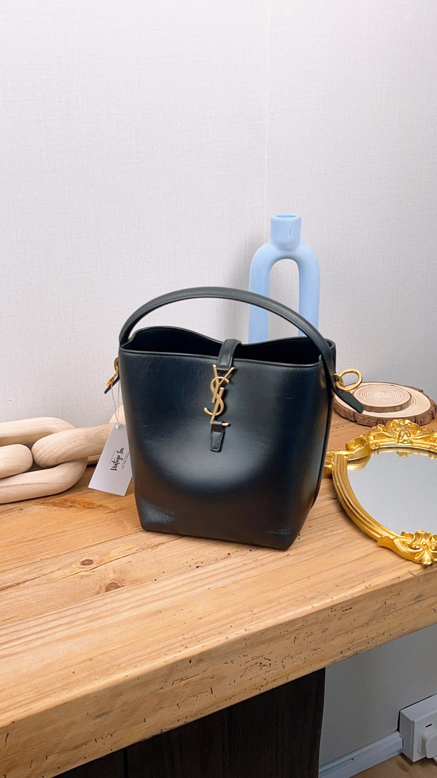 YSL Black Calfskin Le37 Small Bucket Bag (GHW)