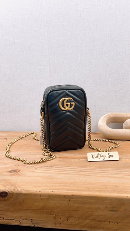 Gucci Black Calfskin Vertical Marmont Mini Crossbody Bag (GHW)