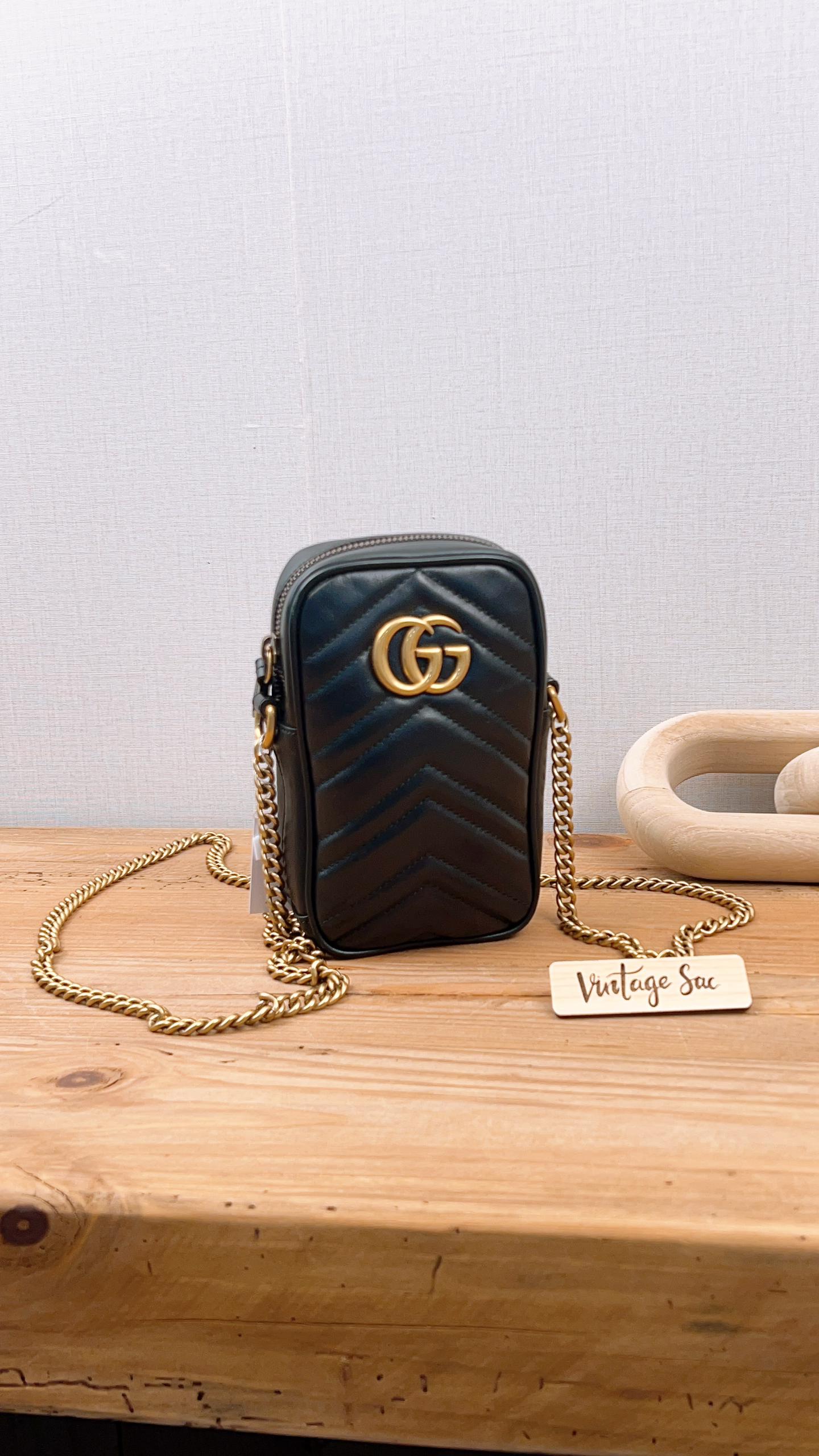 Gucci Black Calfskin Vertical Marmont Mini Crossbody Bag (GHW)