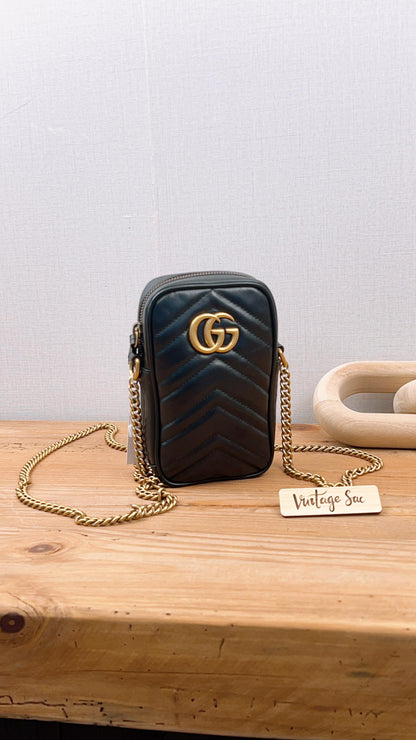Gucci Black Calfskin Vertical Marmont Mini Crossbody Bag (GHW)