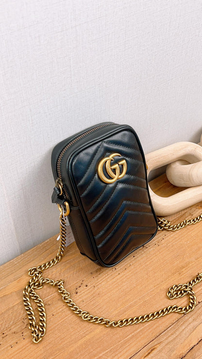Gucci Black Calfskin Vertical Marmont Mini Crossbody Bag (GHW)