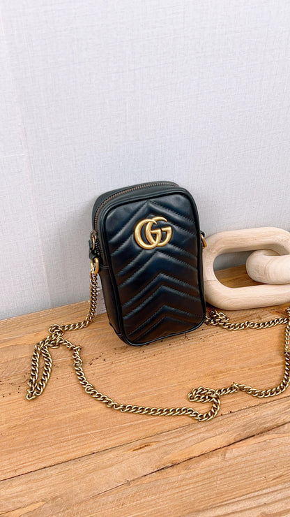 Gucci Black Calfskin Vertical Marmont Mini Crossbody Bag (GHW)