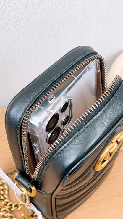Gucci Black Calfskin Vertical Marmont Mini Crossbody Bag (GHW)