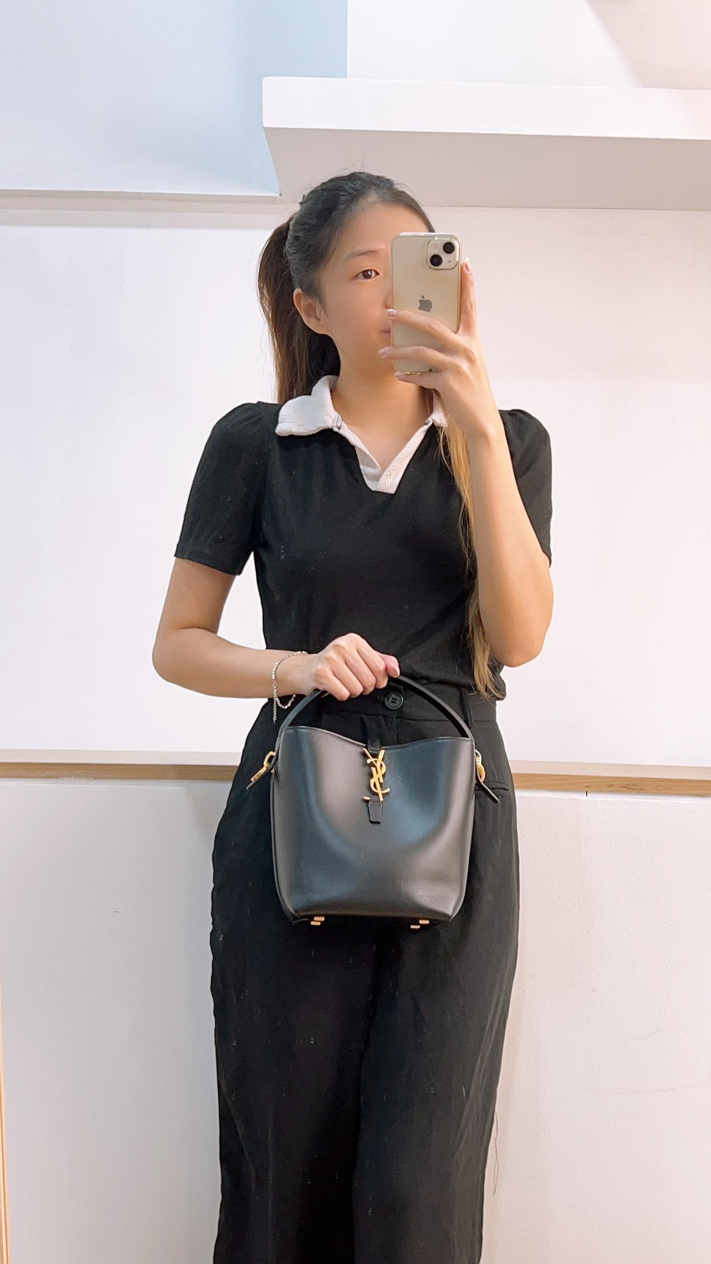 YSL Black Calfskin Le37 Small Bucket Bag (GHW)