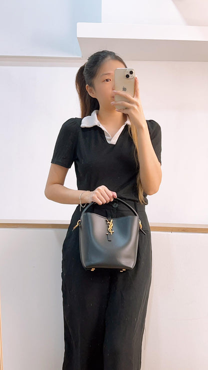 YSL Black Calfskin Le37 Small Bucket Bag (GHW)