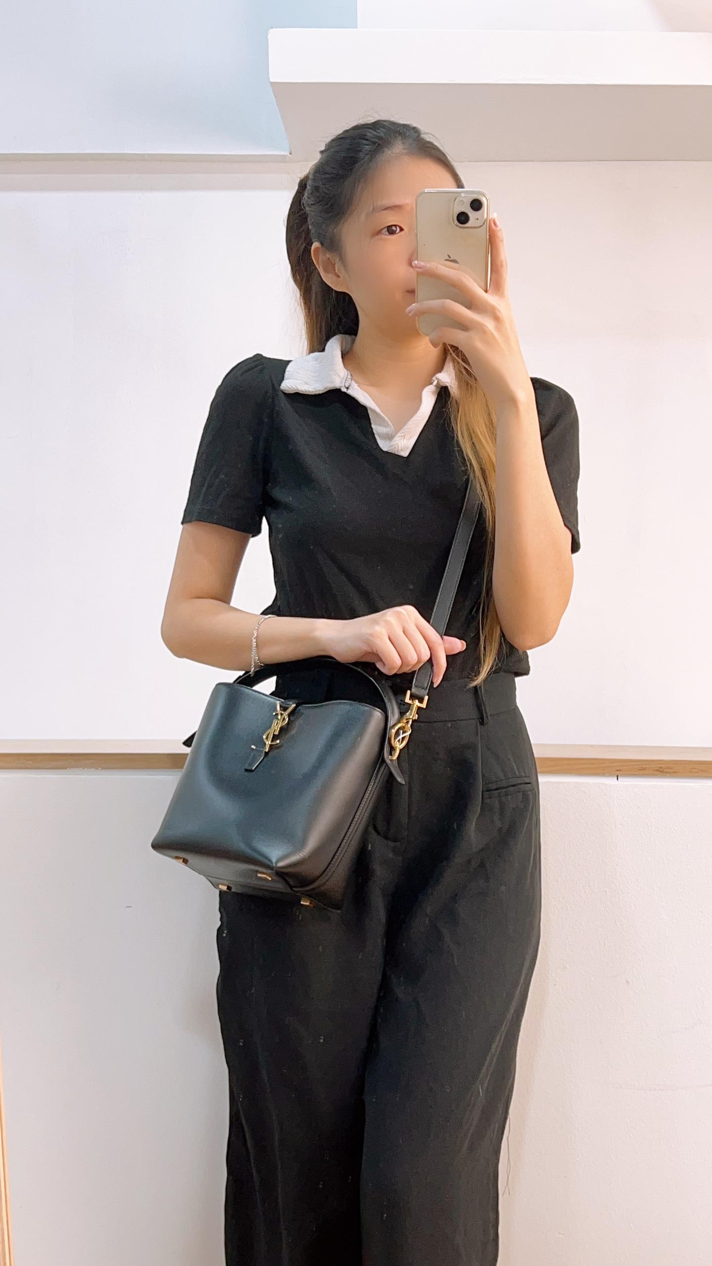 YSL Black Calfskin Le37 Small Bucket Bag (GHW)