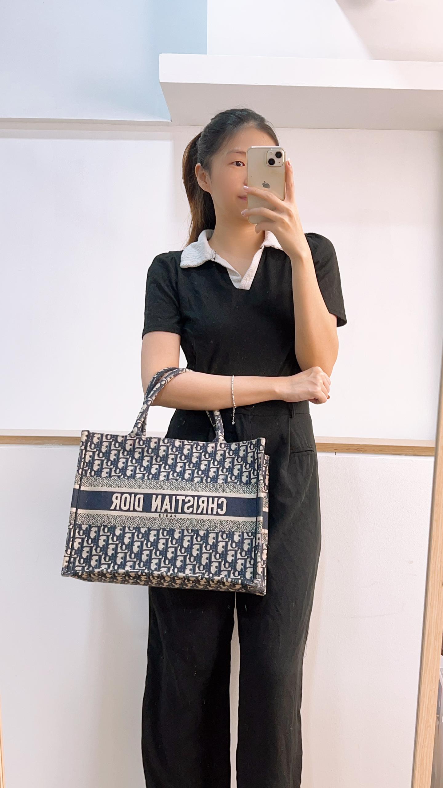 Dior Navy Oblique Medium Book Tote