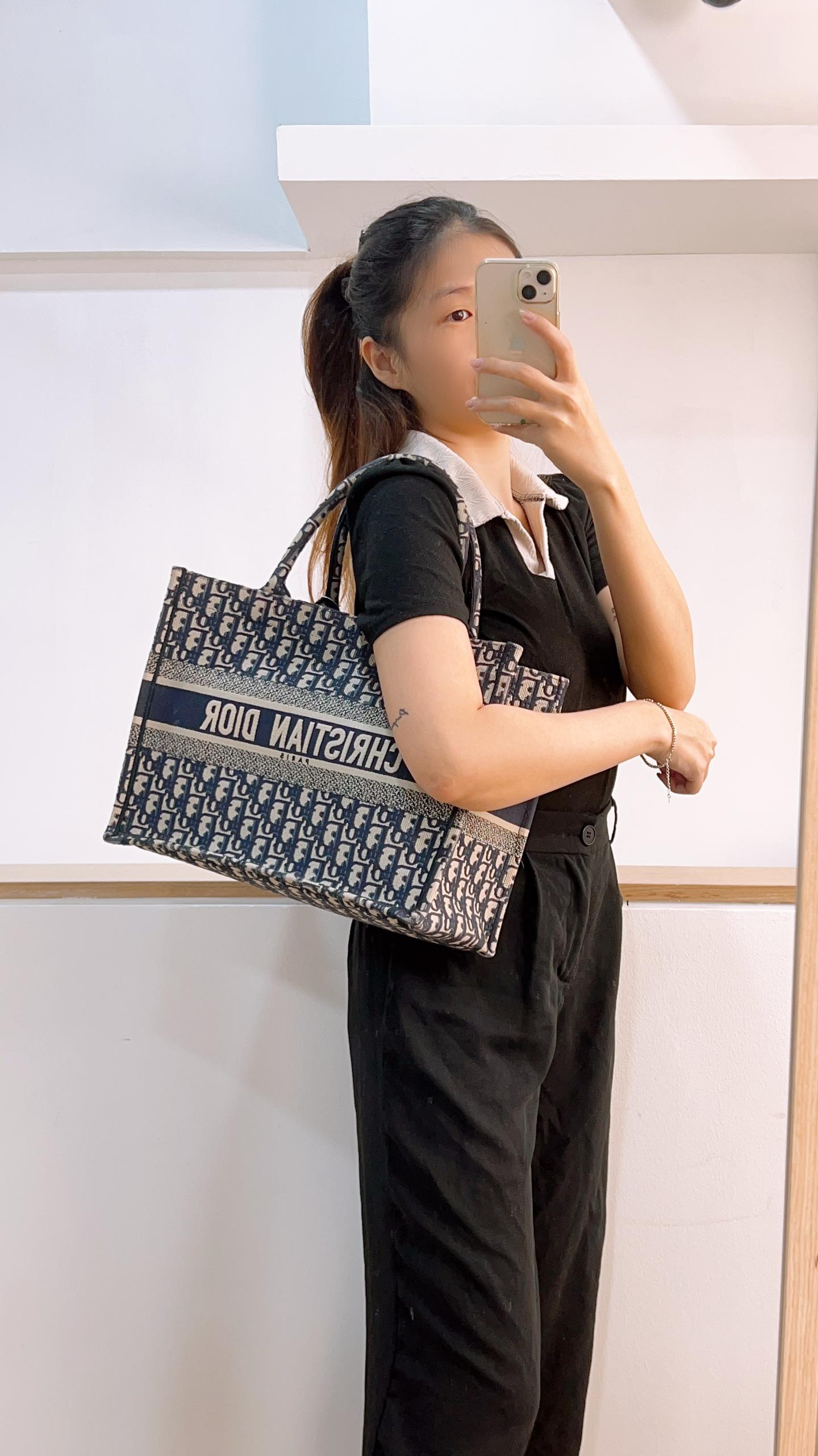 Dior Navy Oblique Medium Book Tote