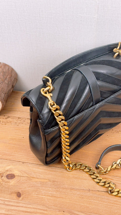 YSL Black Calfskin x Suede Medium College Bag (GHW)