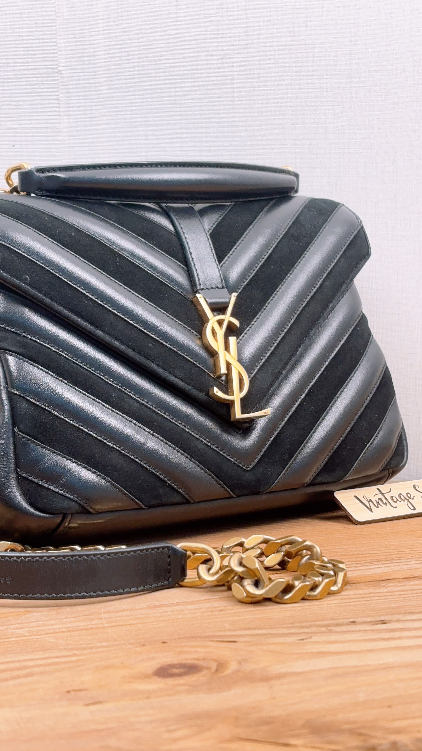 YSL Black Calfskin x Suede Medium College Bag (GHW)