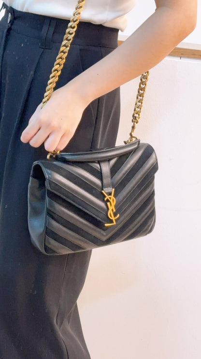 YSL Black Calfskin x Suede Medium College Bag (GHW)
