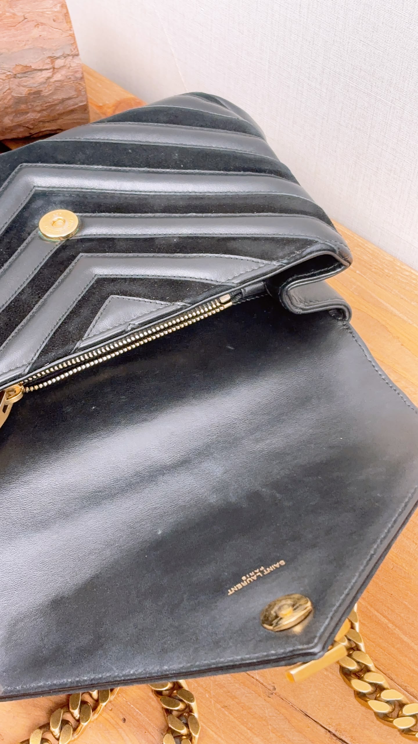 YSL Black Calfskin x Suede Medium College Bag (GHW)