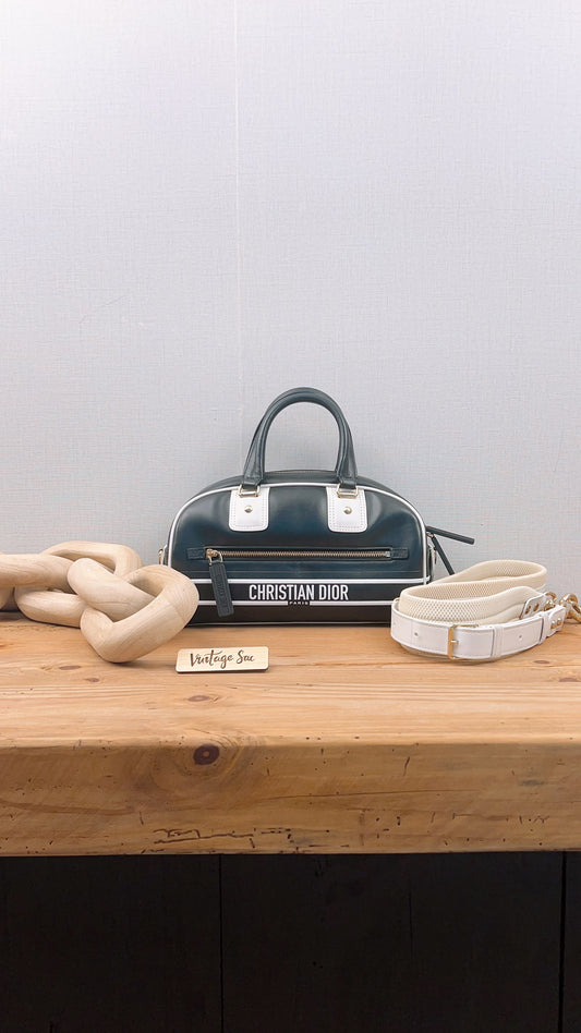 Dior Black x White Calfskin Small Vibe Zip Bowling Bag (GHW)