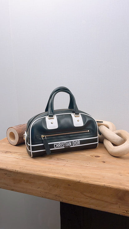 Dior Black x White Calfskin Small Vibe Zip Bowling Bag (GHW)