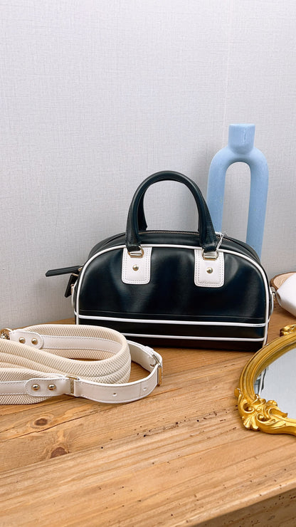Dior Black x White Calfskin Small Vibe Zip Bowling Bag (GHW)