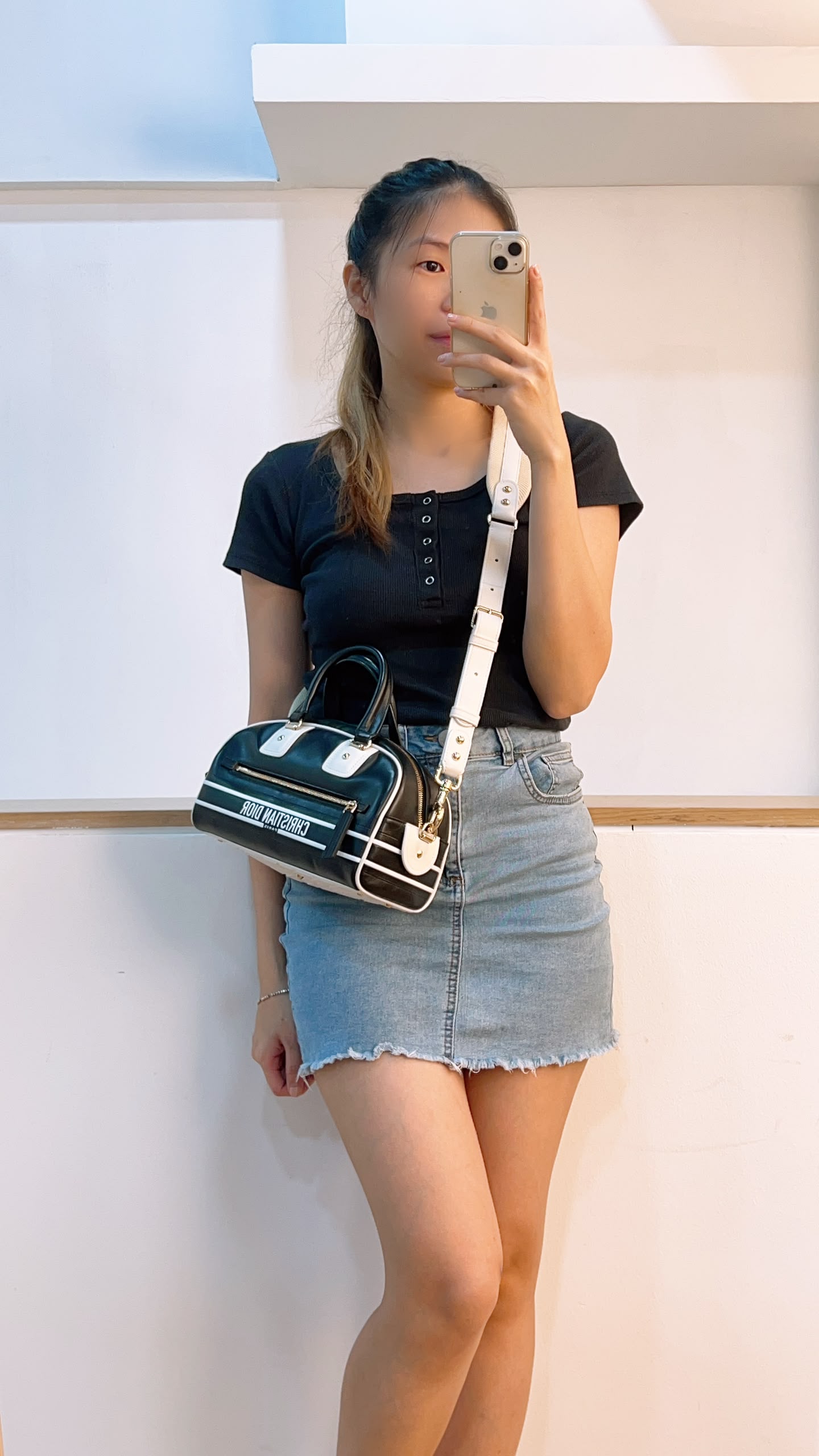 Dior Black x White Calfskin Small Vibe Zip Bowling Bag (GHW)