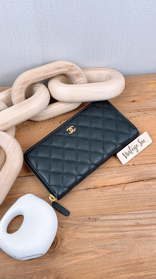 Chanel Black Caviar Classiz Zippy Wallet (GHW)