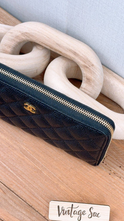 Chanel Black Caviar Classiz Zippy Wallet (GHW)